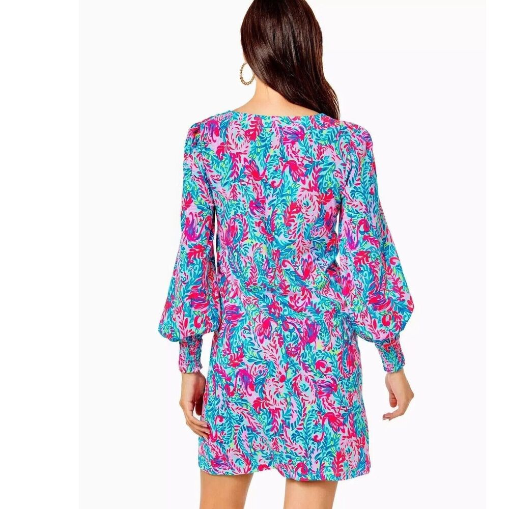 Lilly Pulitzer Diann Long Sleeve Mini Dress Smocked Printed Cotton Xs New 272590 View 3
